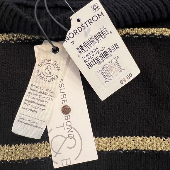 Treasure & Bond Metallic Gold Striped Sweater in Black - Gold Size Medium NEW - Picture 9 of 13